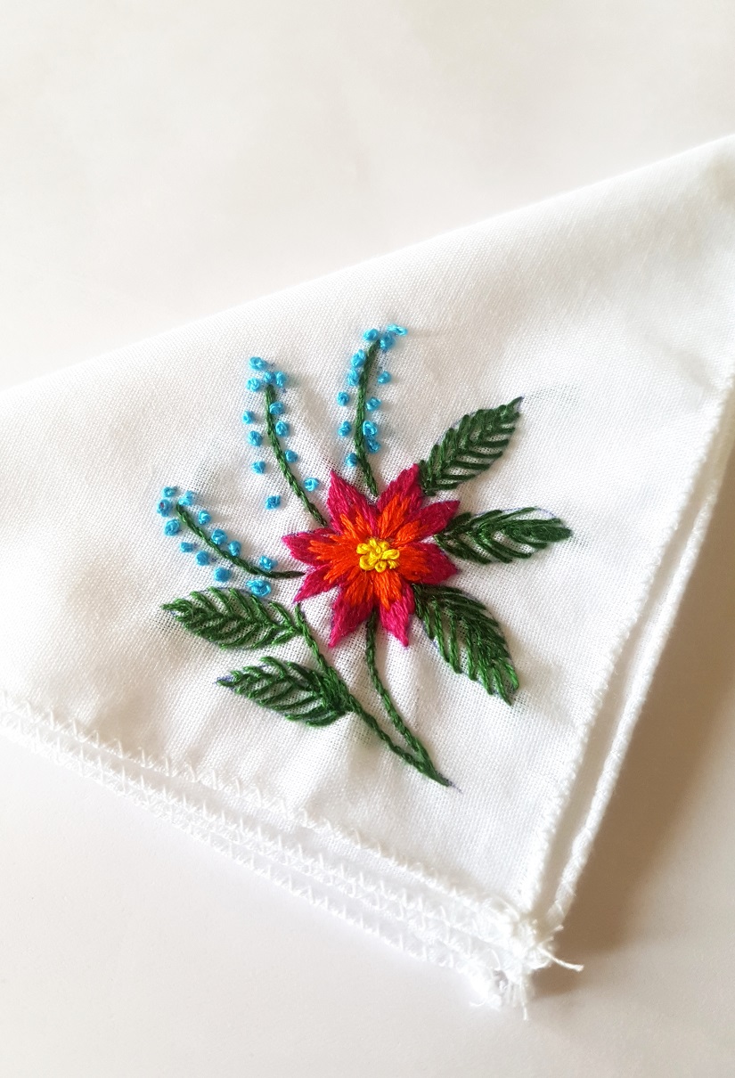 Orange Flower Embroidered on Cotton Kerchiefs